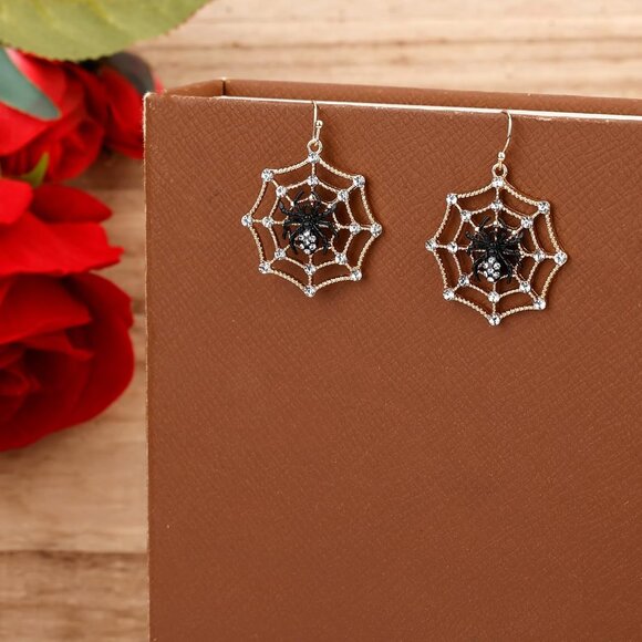 Halloween Spider Earrings, Fashion Spider Spooky Cobweb Earrings Halloween Earri - Picture 4 of 7